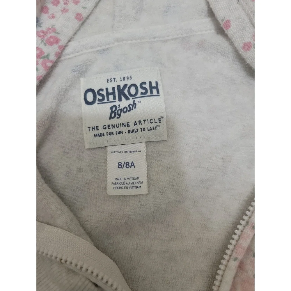 OshKosh Bgosh Girls Floral Zip Up Hoodie Cream Pink Size 8  3N975610